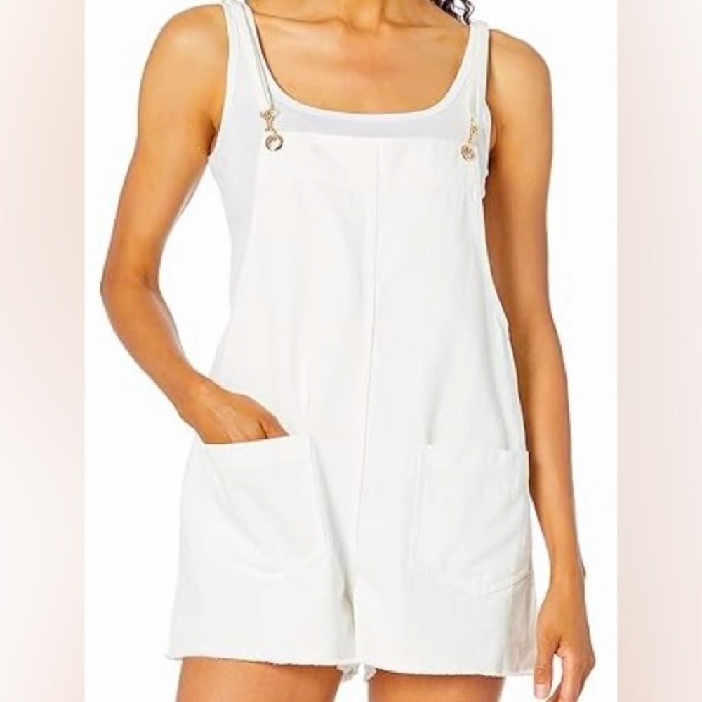 Show Me Your MuMu White Denim Overall Romper